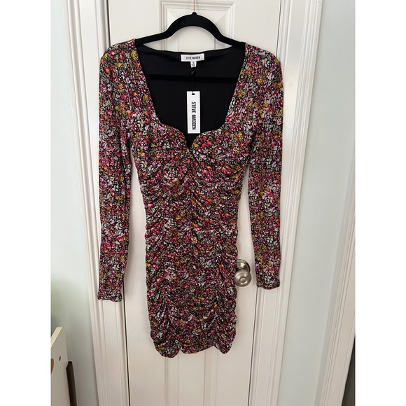 Steve Madden Dresses & Skirts - Steve Madden Womens Floral Ruched Bodycon Mini Dress Long Sleeve BM308142 Small